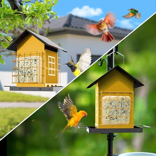 FlowaFoli Bird Feeders for Outdoors Hanging, Metal Bird Feeder with Double Suet Cage Cake, Large Capacity, Birdfeeders Sturdy & Weatherproof, Easy to Clean & Refill, Great for Attracting Wild Birds