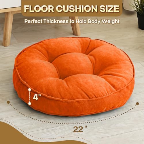MIDDLE ONE Floor Pillow Set of 2, Memory Foam Cushion 22x22 – Round, Orange