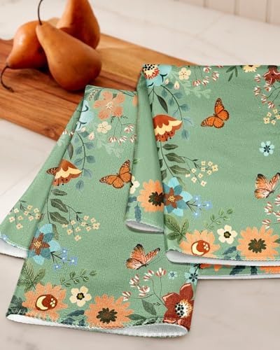 Miss Adola Cute Kitchen Towels Set of 2, 18 x 26 Inch, Green Butterfly