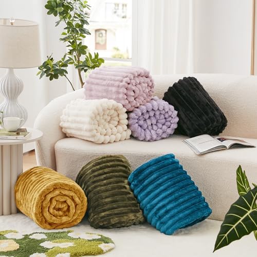 EXQ Home Stripe Twin Size Throw Blanket Mustard Yellow for Couch Soft