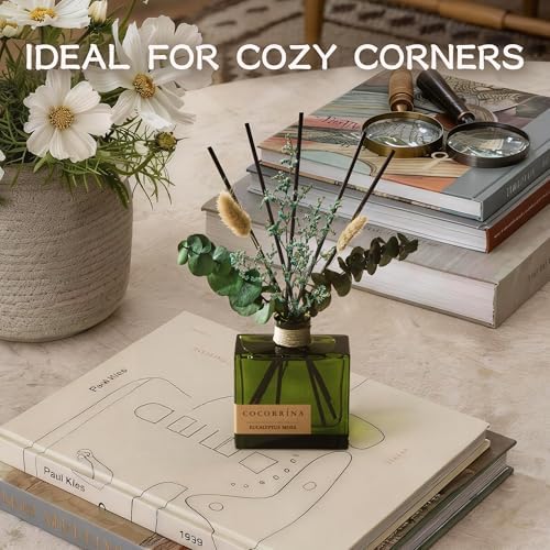 COCORRÍNA Dried Flowers Reed Diffuser, Eucalyptus Moss Scent 6.76 fl oz