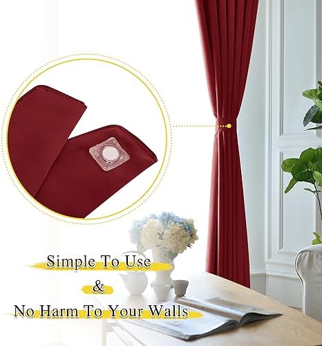 NICETOWN Strong Magnetic Curtain Tiebacks-Curtain Tiebacks for Wall No Screws Perfect of Curtains (Burgundy Red, 11.8 X 4 Inches, Set of 4)