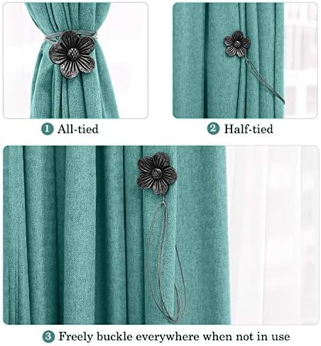Lewondr Magnetic Curtain Tiebacks, Flower Vintage Curtain Holdbacks, Ink