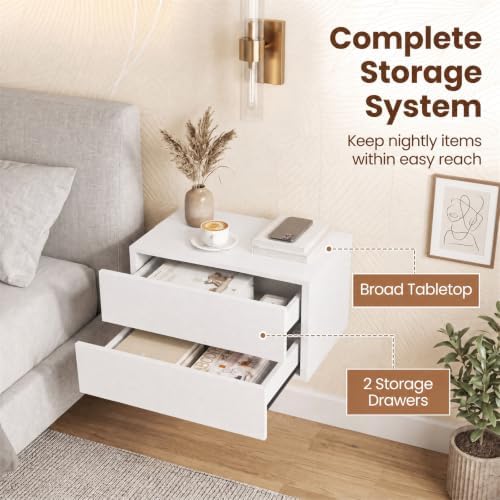 GIANTEX Floating Nightstand, Wall-Mounted Bedside Table with 2 Drawers