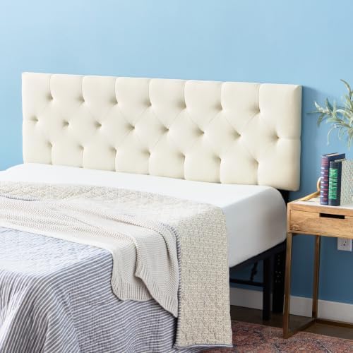 LUCID Mid-Rise Upholstered Headboard, Tufted, Pearl, Full/Full XL Size