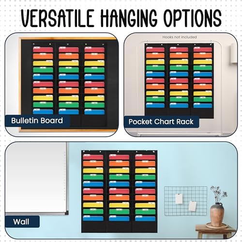30 Pocket File Folder Pocket Chart, Black, 42" W x 47" T