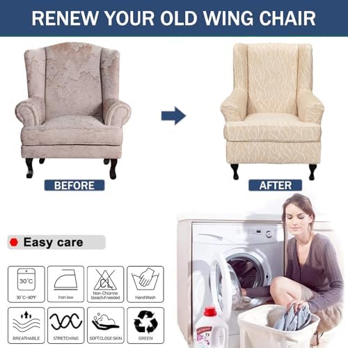 NILUOH Wingback Chair Covers 2-Piece, Armchair Slipcovers for Living Room