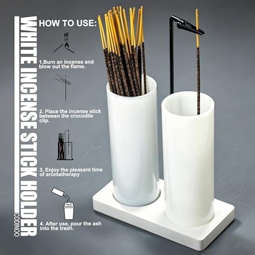 2 in 1 Incense Holder for Sticks,Glass Incense Burner Holder with Storage,Upside Down Incense Holder for Sticks with Glass Ash Catcher for Meditation Yoga Spa Room Home Decor[2 Long Full White]