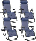 Sweetcrispy Zero Gravity Chairs, Set of 4 Portable Recliner Beach Camping Patio Outdoor Folding Lounge Chair with Cup Holder Trays and Adjustable Pillow for Poolside, Garden, Backyard, Lawn, Blue