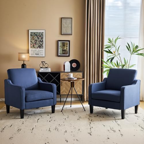 VINGLI Accent Chairs Set of 2, Linen Upholstered Armchair, Living Room