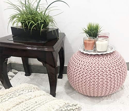 FRELISH DECOR Round Pouf Ottoman (20 Diameter x 14 Height) Cloud Pink