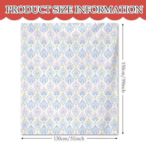 Pink and Blue Floral Blanket, Pastel Grandmillennial Flower Decorative Throw Blanket for Couch Bed Sofa, Grand Millenial Flower Throw Blankets for Living Room Bedroom Decor, 50x60 Inches