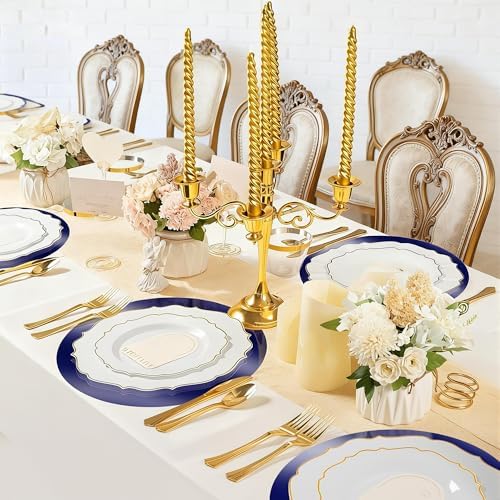 KesaPlan 100PCS 13in Round Blue Placemats, Disposable Paper Chargers Plate