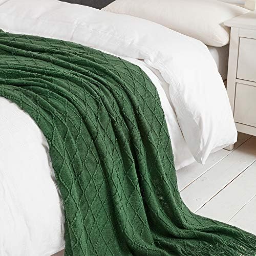 BOURINA Green Throw Blanket 60x80 Inch Boho Knitted Soft Throw Sofa Blanket