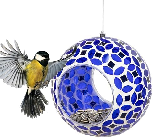Sunnydaze Mosaic Glass Bird Feeder for Outdoors, Lavender Mosaic