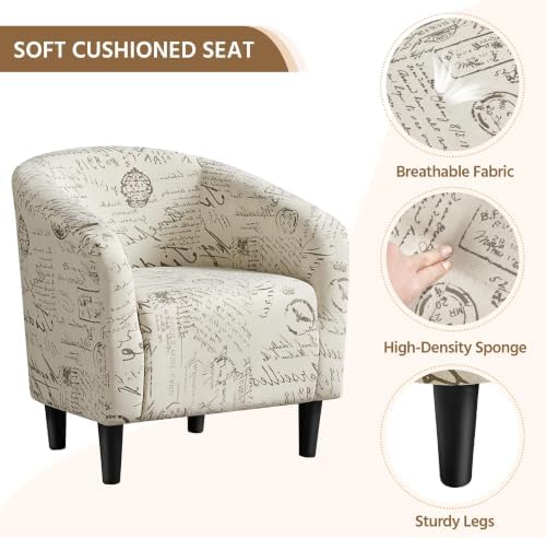 Yaheetech Small 25.5in Wide Boucle Barrel Accent Chair, Letter Print