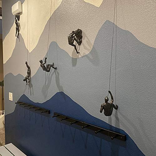 Climbing Man Wall Sculptures 3D Wall Art Decor, Rock Climbing Gifts Modern 3D Wall Decoration Resin Sculpture Creative Climbing Man Wall Sculptures, Creative Handmade Home Unique Decor (Set of 6)