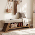 Tribesigns 55" Solid Wood Bench with Cushion, Upholstered Entryway Bench