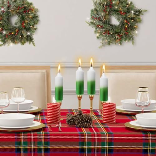 NJAO HOO Green Christmas Candles 5 Inch Short Taper Candle Metallic Candlesticks Unscented Candle Set for Home Decor Christmas Party Dinner Candles, 4 Pack