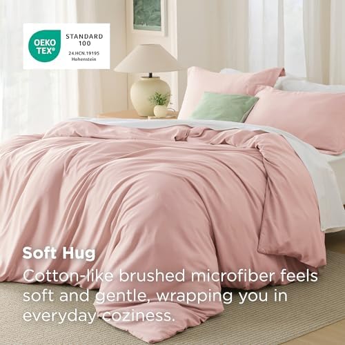 Bedsure Duvet Cover Full Size, Soft Double Brushed Bedding Set, 3Pcs, Pink