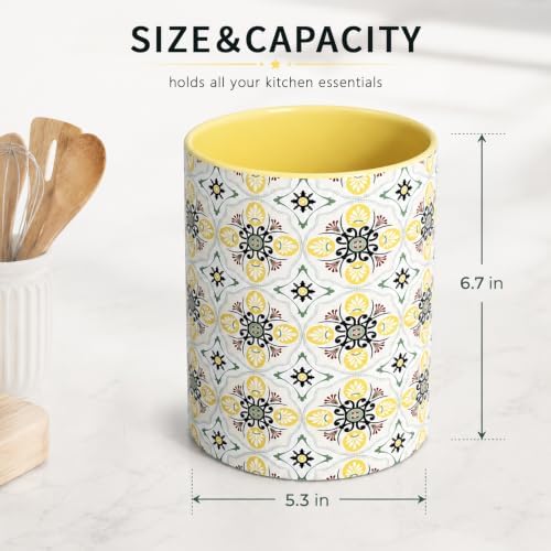 Solidith Utensil Holder Crock for Countertop,Kitchen Counter Decor,Yellow