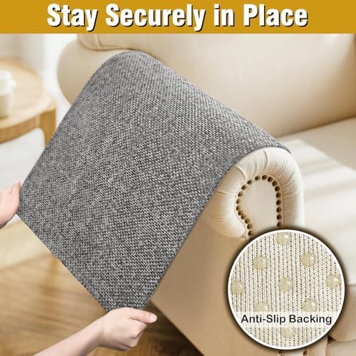 Couch Arm Covers, Sofa Arm Covers, Waterproof Armrest Cover for Sofa, Armchair, Loveseat, Non-Slip Recliner Arm Cover, Headrest Cover, Arm Chair Covers Set of 2 (Gray, 26"×26")