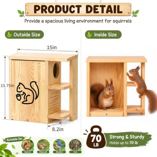 Widened Large Wooden Squirrel House Outdoor