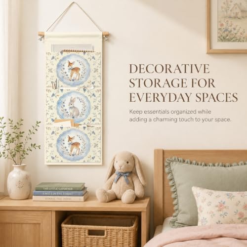 IAXIC Woodland Deer Wall Hanging Organizer, Canvas Storage for Kids