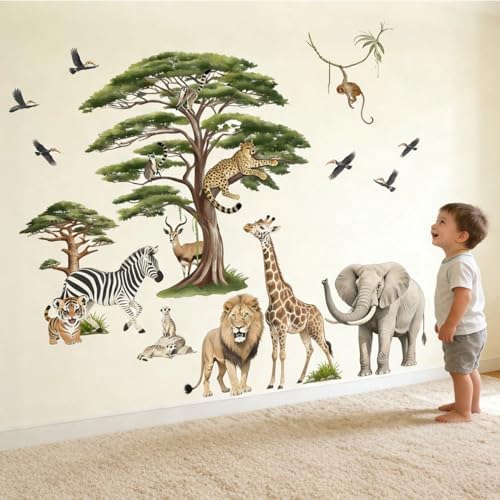 Woodland Animal Wall Decals for Baby: Safari Theme Peel and Stick Vinyl Wall Stickers for Kids Room Children Ages 0-12 Years