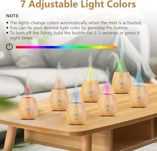 Lychee Essential Oil Diffuser Humidifiers, 7 Colors Light Setting, Quiet Diffuser, Small Aromatherapy Diffuser with Wood Grain Base for Room Home Office Bedroom Nice Gift