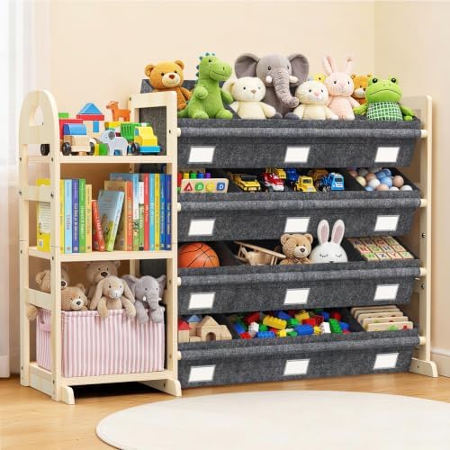 Toy Storage Organizer with 3 Shelves and 12 Bins, Bookshelf/Bookcase, Kids Bin Shelf, Toys Box for Playroom Organization for Bedroom & Room, 47.4" W