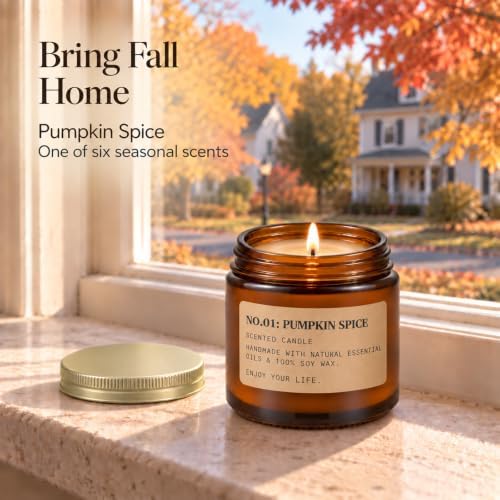 Fall & Winter Scented Candles Gift Set, 6 x 3.5 oz, Apple, Pumpkin & Balsam