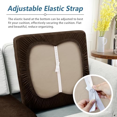 Couch Cushion Covers Leather-Look 3PC Stretch Extra Large Sofa Seat Slipcover Sets Individual Couch Seat Cushion Cover, Pet-Friendly, Non-Slip, Easy Fit - Dark Brown
