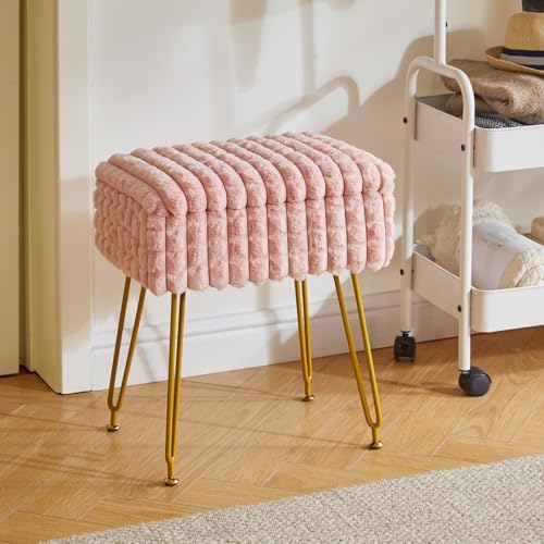 IBUYKE Rectangle Vanity Chair Ottoman, Footrest Stool, Pink WBD004P