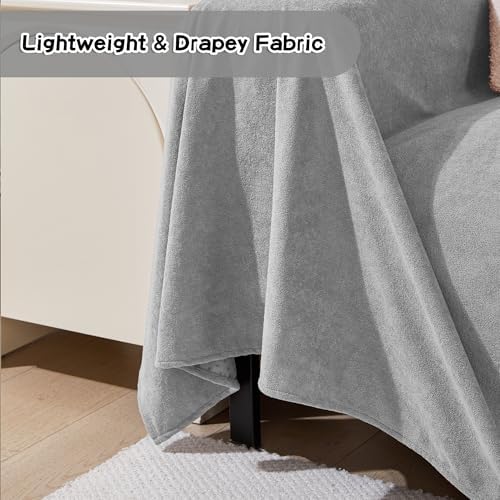 MEETSKY Couch Cover for 2 Cushion Sofa, Washable Cat Scratch Proof Sofa Covers Love Seat L Shape Soft Sectional Sofa Slipcover Furniture Protector for Dogs Pets Kids, 71" x 102", Light Grey