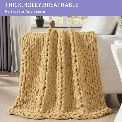 Bigacogo Chunky Knit Throw Blanket for Couch, 40x40 inches, Goldenrod