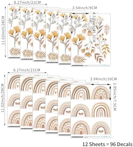 Boho Rainbow Flower Wall Decals for Nursery, Peel and Stick