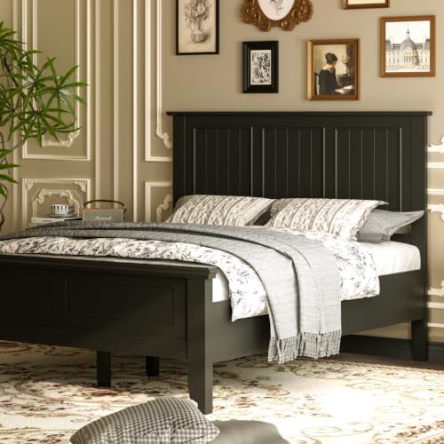 Wood Queen Size Headboard Only with Farmhouse Style, Wall-Mounted , Black