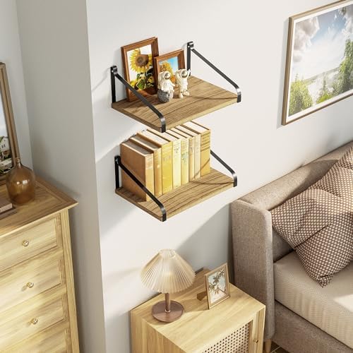 Love-KANKEI Deep Wide Floating Wall Shelves,Wood,16.5"x12",Carbonized Black