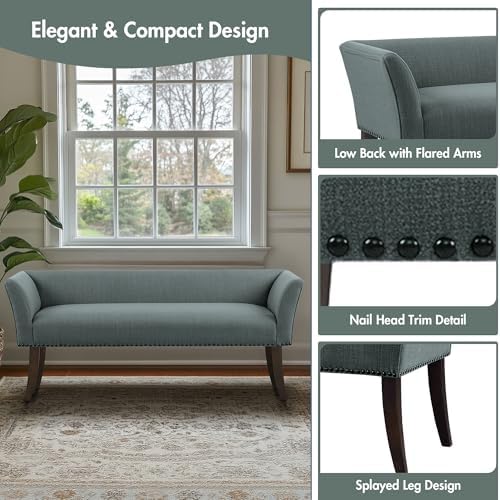 Madison Park Accent Bench, Upholstered with Nailhead Trim, & Padded Seat Entryway Bench Small, End of Bed Bench with Back, 49.5" W x 19.25" D x 23" H, Slate Blue