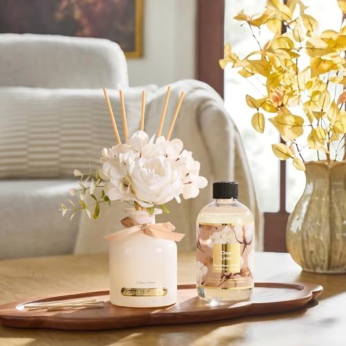 Cocorrína Reed Diffuser Refill Clean Linen 10.15oz (300ml) with 8 Sticks - Premium Long-Lasting Scented Oil, Home Fragrance for Bedroom, Bathroom Home Decor