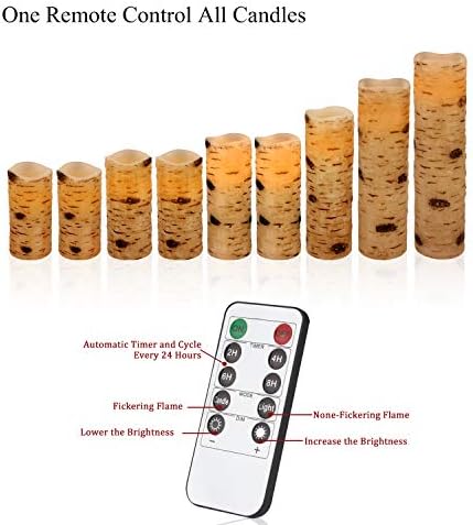Vinkor Flameless Candles Battery Operated Candles Birch Effect 4" 5" 6" 7" 8" 9" Set of 9 Real Wax Pillar LED Candles with 10-Key Remote Control 2/4/6/8 Hours Timer
