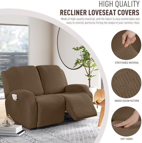 KinCam Oversized Loveseat Recliner Covers, Reclining Cover, Brown