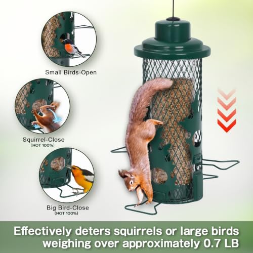 Gbekery Metal Squirrel Proof Bird Feeders for Outdoors Hanging, Green