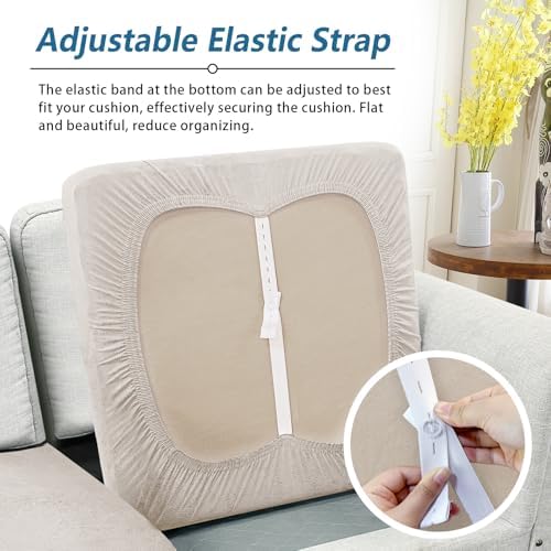 Loveseat Cushion Covers Leather-Look 2PC Stretch Love Seat Slipcover Sets for Living Room Individual Couch Seat Protector, Pet-Friendly, Non-Slip, Easy Fit - Beige