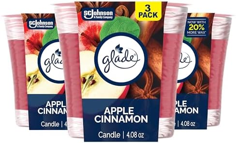 Glade 1-Wick Scented Candle Jar, Apple Cinnamon, Air Freshener Infused with Essential Oils, 4.08 Oz, 3 Count