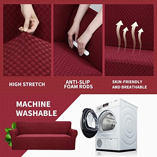 YEMYHOM Couch Cover Latest Jacquard Design High Stretch Sofa Chair Covers for Living Room, Pet Dog Cat Proof Armchair Slipcover Non Slip Magic Elastic Furniture Protector (Small, Christmas Wine Red)