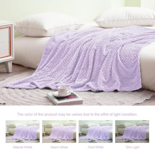 Exclusivo Mezcla Fleece Throw Blanket for Couch Sofa, 50”x70”, Lilac Purple