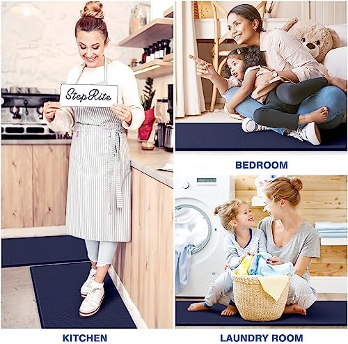 StepRite Kitchen Mats for Floor, 2-Piece Anti-Fatigue Kitchen Rugs, Blue