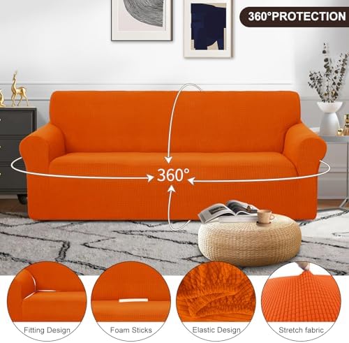 U-NICE HOME Stretch Couch Cover Slipcover for 3 Cushion Sofa, Orange